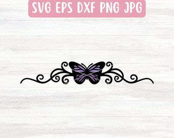 Archivo SVG de borde de mariposa para Cricut, divisor de texto SVG para silueta, diseño de borde de mariposa PNG transparente, borde de remolino SVG vectorial