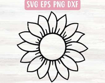 Enkel solros SVG-fil för Cricut, handritad blomma Svg nyckelring, solros kontur SVG, blommig cirkel Svg, bil dekal Svg för vinyl