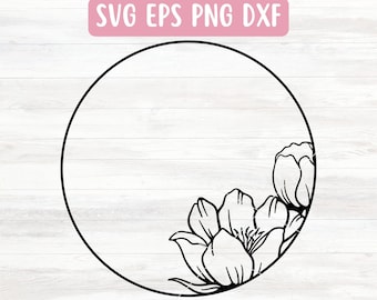 Flower Wreath SVG File for Cricut, Floral Frame SVG for Silhouette, Peony Wreath SVG File Download, Floral Round Svg, Flower Border Svg