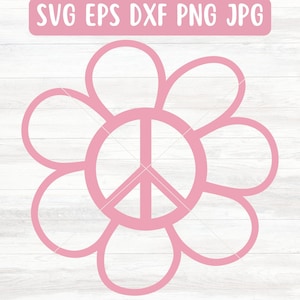 Signe de la paix fleur fichier SVG pour Cricut, Hippie SVG pour Silhouette, sticker voiture SVG pour vinyle, téléchargement fichier Png symbole de la paix, vecteur Svg des années 70