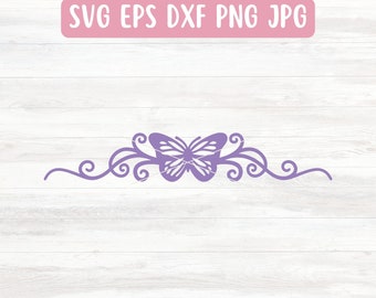 Archivo SVG de borde de mariposa para Cricut, divisor de texto SVG para silueta, diseño de borde de mariposa PNG transparente, borde de remolino SVG vectorial