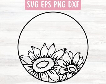 Zonnebloemrand SVG-bestand voor Cricut, bloemkrans SVG voor silhouet, bloemen cirkel vector, bloemencirkel png, cirkelframe png