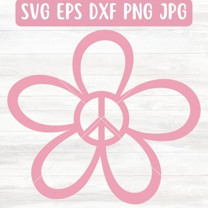 Signe de la paix fleur fichier SVG pour Cricut, Hippie SVG pour Silhouette, sticker voiture SVG pour vinyle, téléchargement fichier Png symbole de la paix, vecteur Svg des années 70