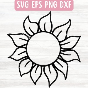 Fichier SVG tournesol simple pour Cricut, contour tournesol SVG pour Silhouette, téléchargement de fichier SVG fleur mignonne, tournesol Svg noir et blanc
