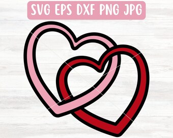 Plik SVG z podwójnym sercem dla Cricut, Wektor z dwoma sercami, Warstwowe serce SVG dla sylwetki, Pobierz plik PNG z sercem, Prosta ikona SVG z sercem