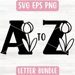 Pacote SVG de alfabeto floral para Cricut, Monograma de flor SVG para vinil, download instantâneo, letras Svg de tulipa, arquivos de corte Svg de flores de nascimento de abril