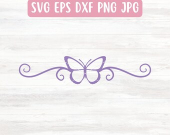 Archivo SVG de borde de mariposa para Cricut, divisor de texto SVG para silueta, diseño de borde de mariposa PNG transparente, borde de remolino SVG vectorial