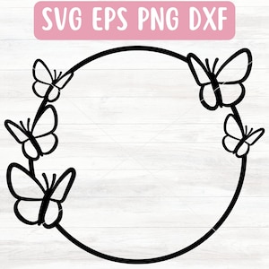 Fichier SVG Couronne de papillons pour Cricut, monogramme papillon pour les filles, monogramme SVG cercle pour vinyle, téléchargement numérique SVG bordure ronde