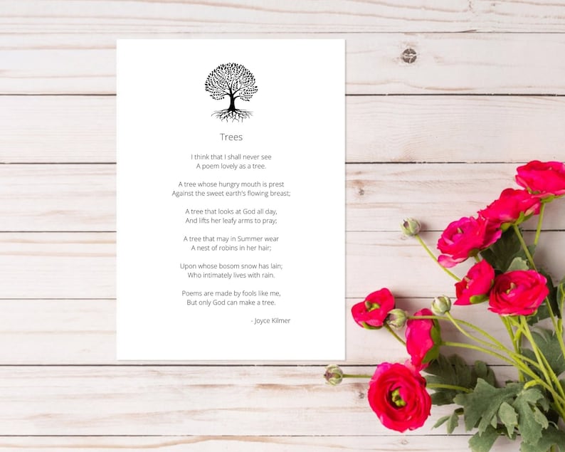 Printable Poem Joyce Kilmer Trees Poem Quote Instant Etsy UK