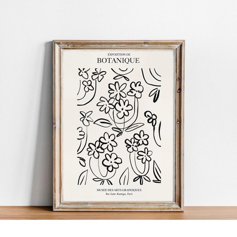 Minimalist Botanical Line Art Print: Black and White Floral (digital ...
