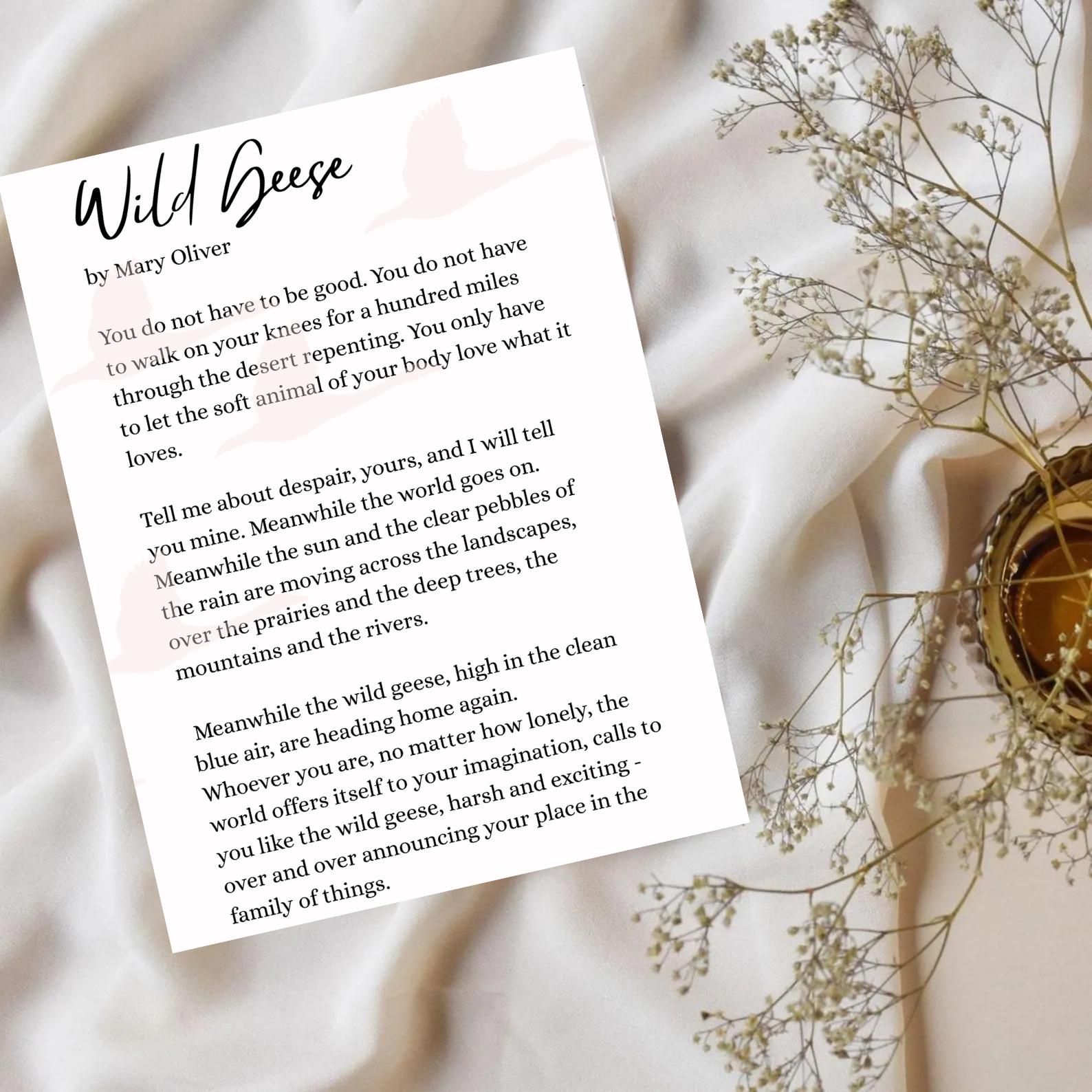 Mary Oliver Wild Geese Poem Print Minimalist Literary Wall Art