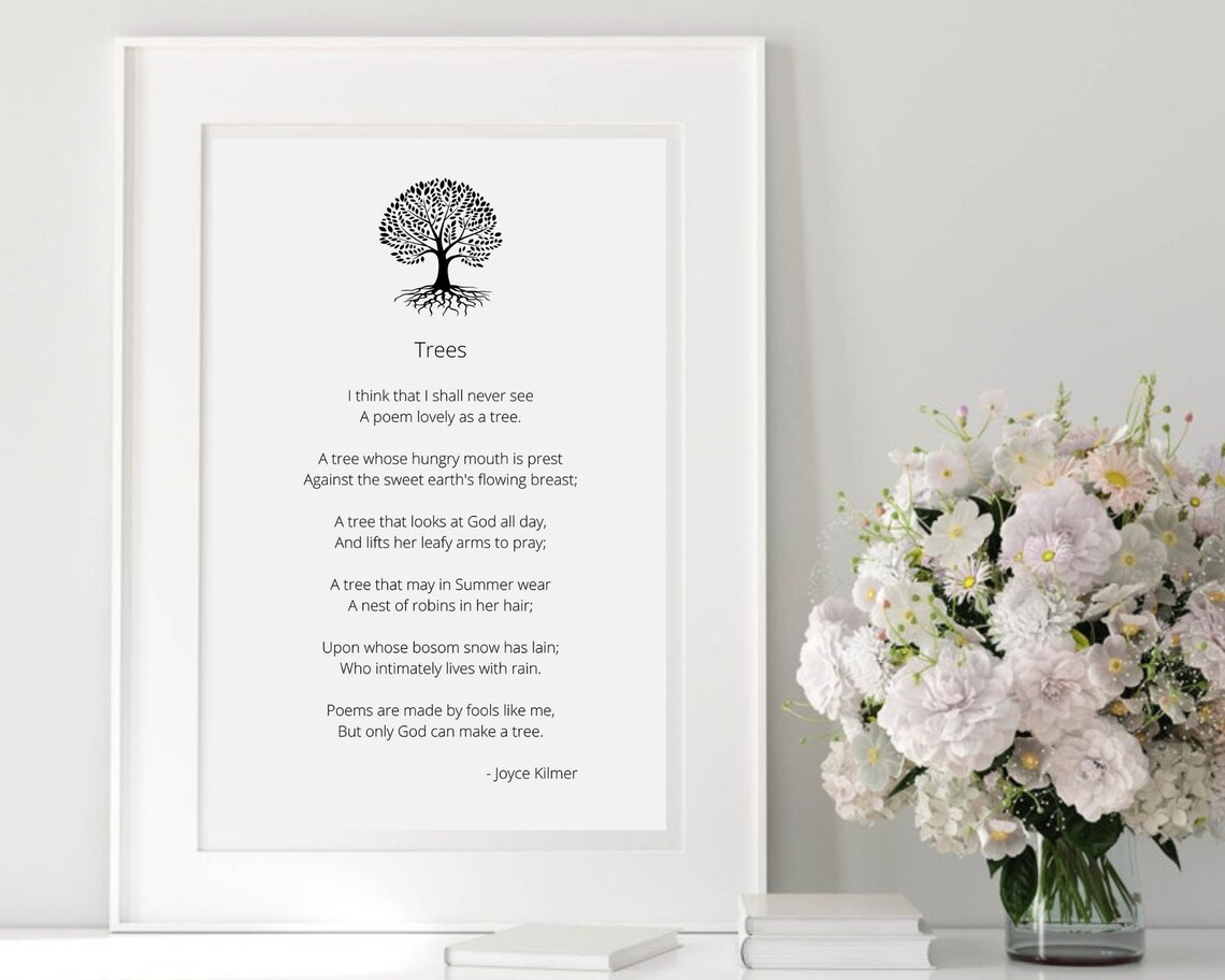 Printable Poem, Joyce Kilmer, Trees Poem, Quote, Instant Download, Home