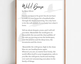 Mary Oliver Wild Geese Poem Print: Minimalist Literary Wall Art (Digital Download)