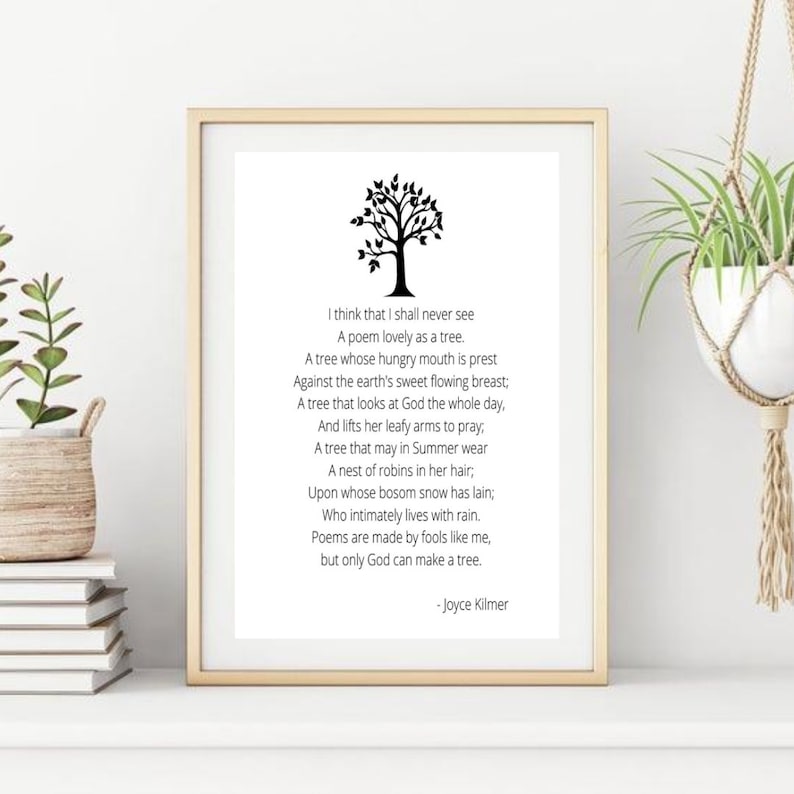 Printable Poem Joyce Kilmer Trees Poem Quote Instant Etsy