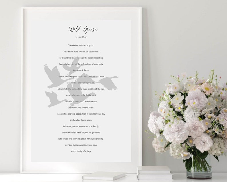 Wild Geese, Mary Oliver, Poem, Empowerment, Motivation, Inspiration, Print, Wall Art, Minimalist