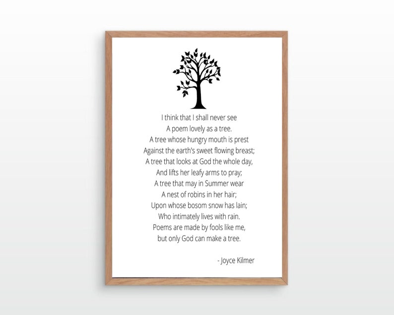 Printable Poem Joyce Kilmer Trees Poem Quote Instant Etsy Canada
