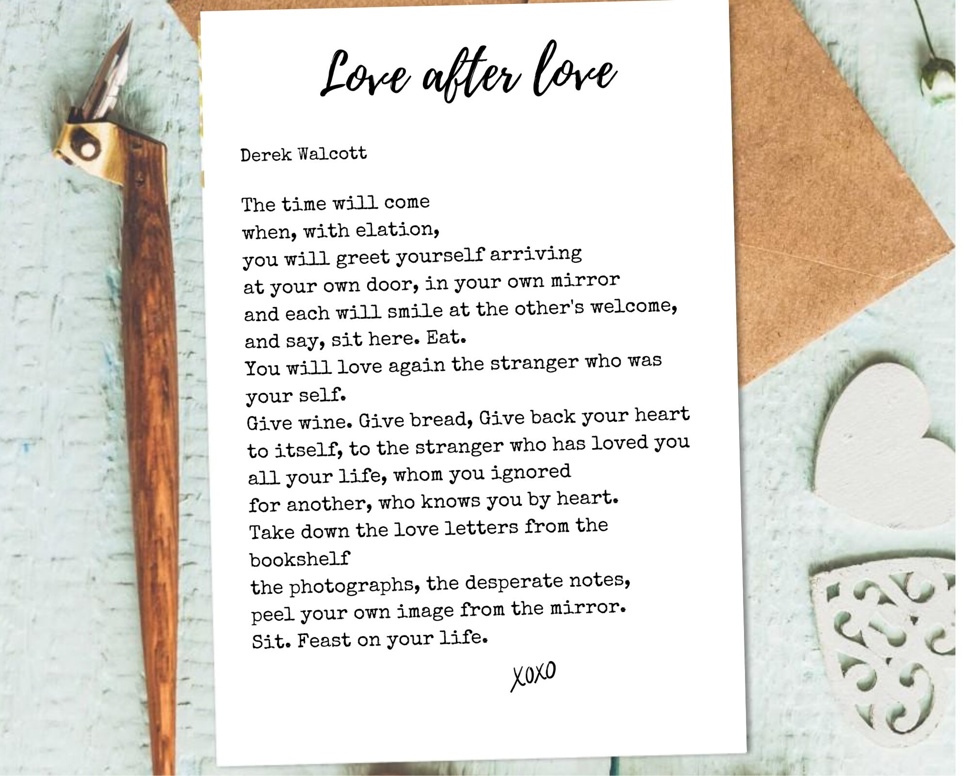 DIGITAL Print, Love After Love, Derek Walcott, Digital, Printable, Wall Art, Digital Poems, Wall