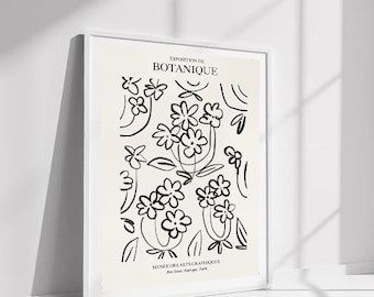 Minimalist Botanical Line Art Print: Black and White Floral (Digital Download)