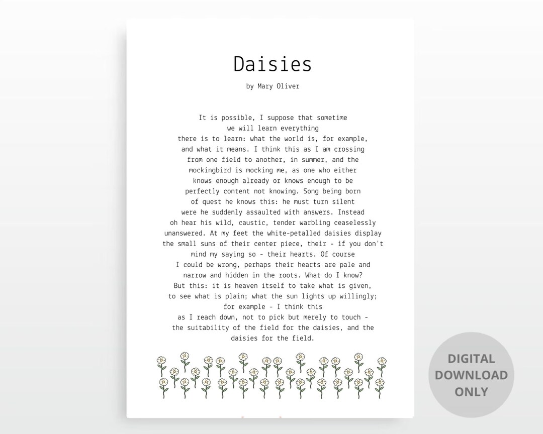Daisies Mary Oliver Poem Spring Inspiration Print Wall Etsy