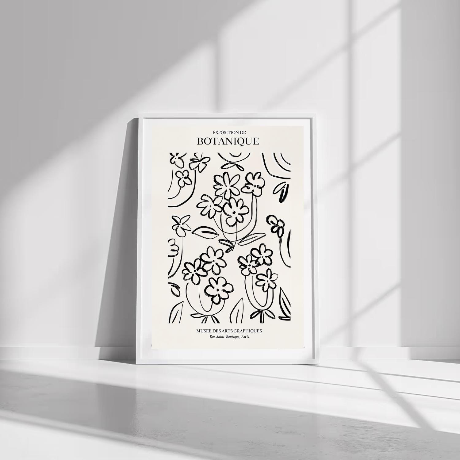 Minimalist Botanical Line Art Print: Black and White Floral (digital ...