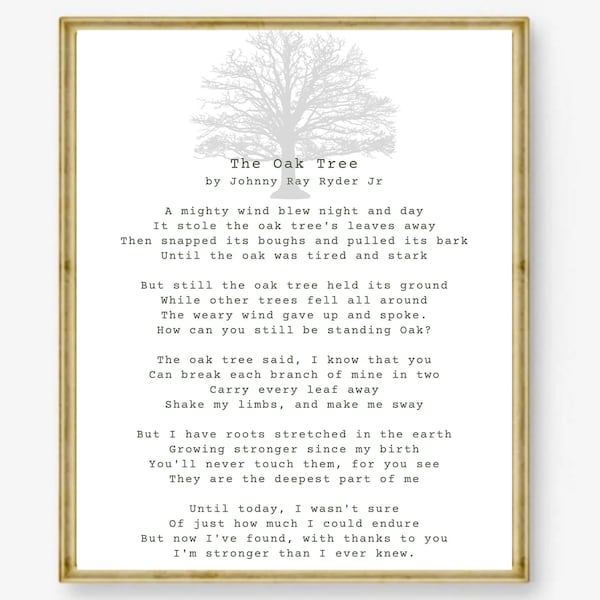 The Oak Tree Poem, Instant download, Home wall poem, Wall art, Modern, Wall print, Home decor, Instant poem, Johnny Ray Rider jnr.