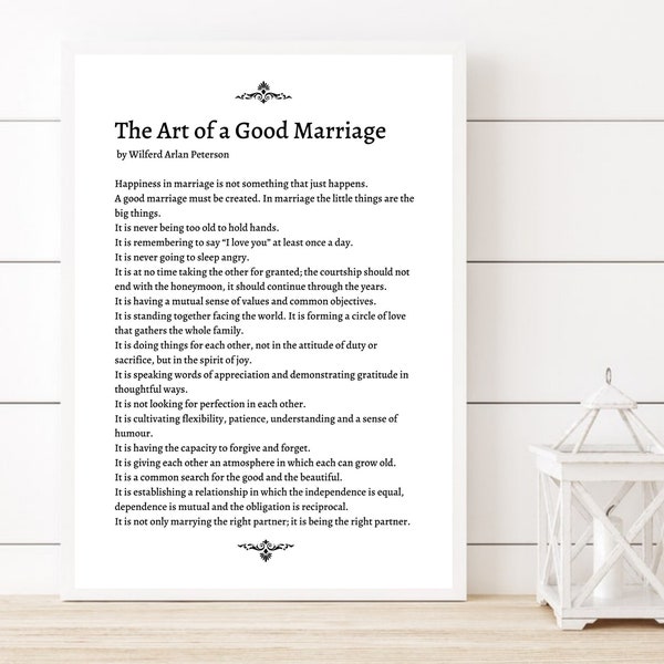 The Art of Marriage, Poem, Print, Wilferd A. Peterson, Anniversary Gift, Personalized gift, Wedding Gift, Personalized, Bedroom Decor