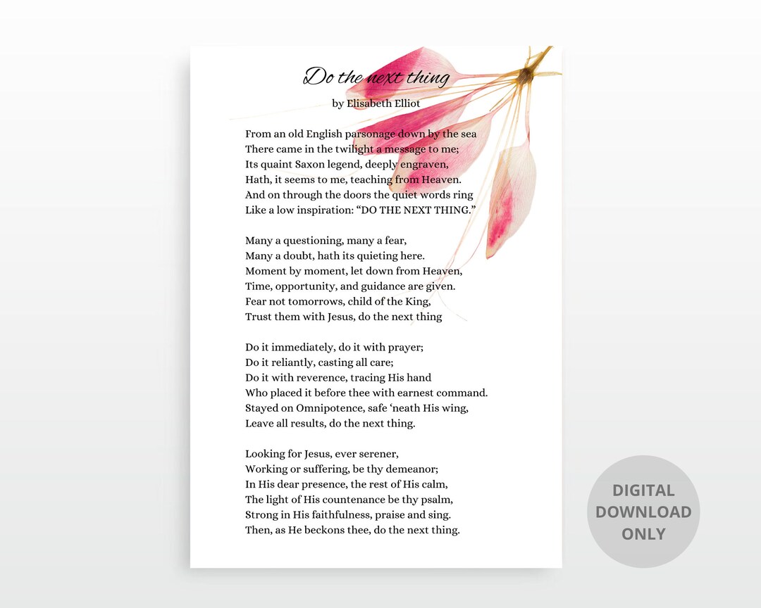 DIGITAL Print, Poem Digital, Do the Next Thing, Elisabeth Elliot ...