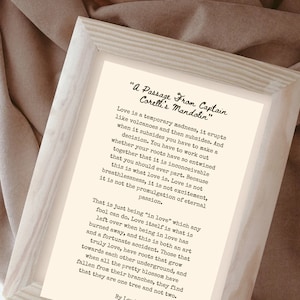 DIGITAL Print, Printable, Wedding poem, Captain Corelli's Mandolin, Louis de Bernières, Poetry Gift, Digital download, Digital, Weddings