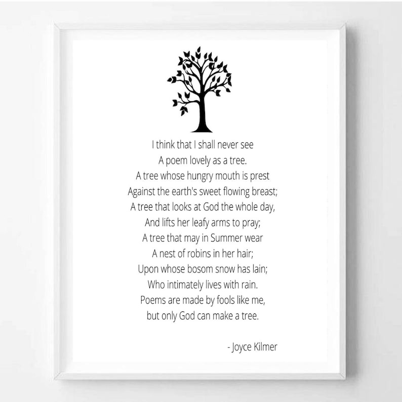 Printable Poem Joyce Kilmer Trees Poem Quote Instant Etsy