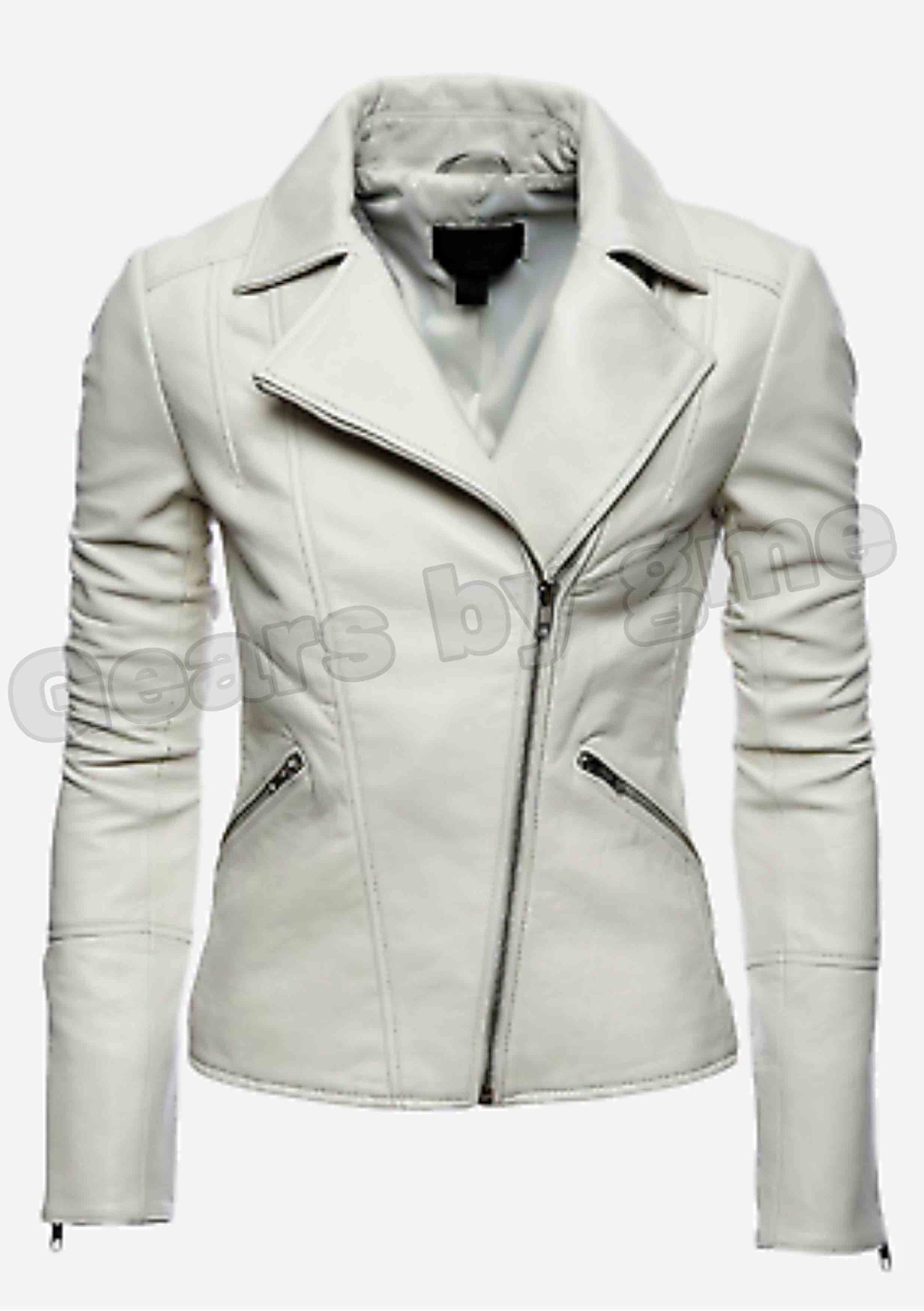 Women's White Leather Jacket Biker Racer Motorcycle Cafe Etsy