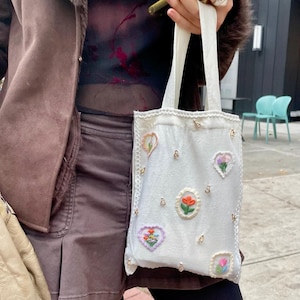 Petit sac fourre-tout, Garden Party, sac fourre-tout en lin personnalisé, sac réutilisable, fourre-tout à bandoulière, sac à bandoulière réglable, sac fourre-tout fleuri