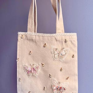 Petit sac fourre-tout de la collection Pearl, You're Giving Me Butterflies, sac fourre-tout en lin personnalisé, sac réutilisable, sac à bandoulière, sac à bandoulière réglable,