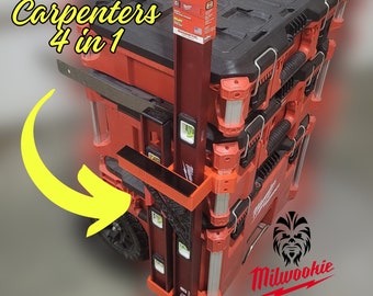 Carpenters 4 in 1 Milwaukee Packout Tool Box Accessory: The Original Mount for 7&quot; Speed Square, 2 Levels, and Framers Square