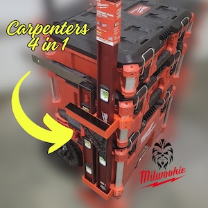 Carpenters 4 in 1 Milwaukee Packout Tool Box Accessory: The Original Mount for 7&quot; Speed Square, 2 Levels, and Framers Square