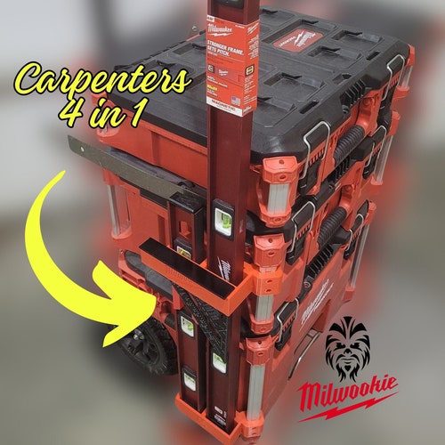 Accessoire de boîte à outils Milwaukee Packout : support 4 en 1 pour niveaux et équerres