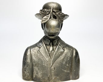 Statue de René Magritte « Le fils de l'homme », sculpture en bronze, ornement en bronze, pièce d'art en bronze, cadeau de pendaison de crémaillère, cadeau artistique pour amateur d'art