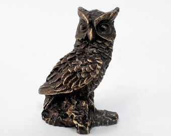 Statue de hibou en bronze, figurine de hibou, figure animale, sculpture de hibou miniature, miniature de collection, cadeau pour amateur d'oiseaux