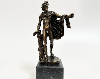 Apollo Belvedere Statue, Apollo Sculpture, Bronze Statue on Marble, Roman Art Figure, Ancient Greek Statue, Home Decor Statue, Apollo Figure