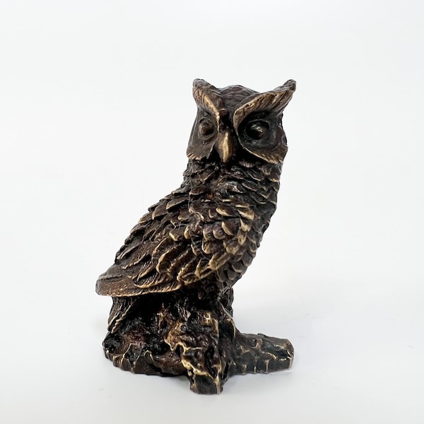 Statue de hibou en bronze, figurine de hibou, figure animale, sculpture de hibou miniature, miniature de collection, cadeau pour amateur d'oiseaux