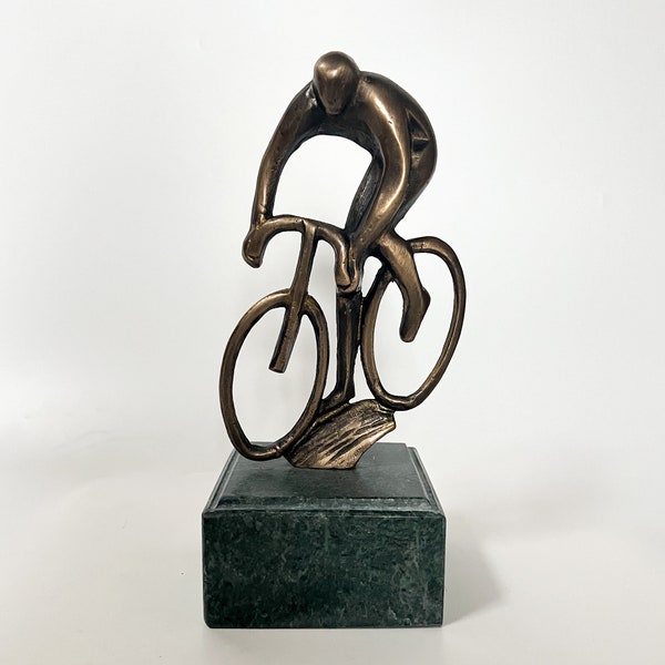 Bronzene Fahrradskulptur, Radfahrerfigur, Fahrradstatue, Fahrrad fahrender Mann, Radrennfahrerskulptur, Radfahrerpreis, Radfahrertrophäe