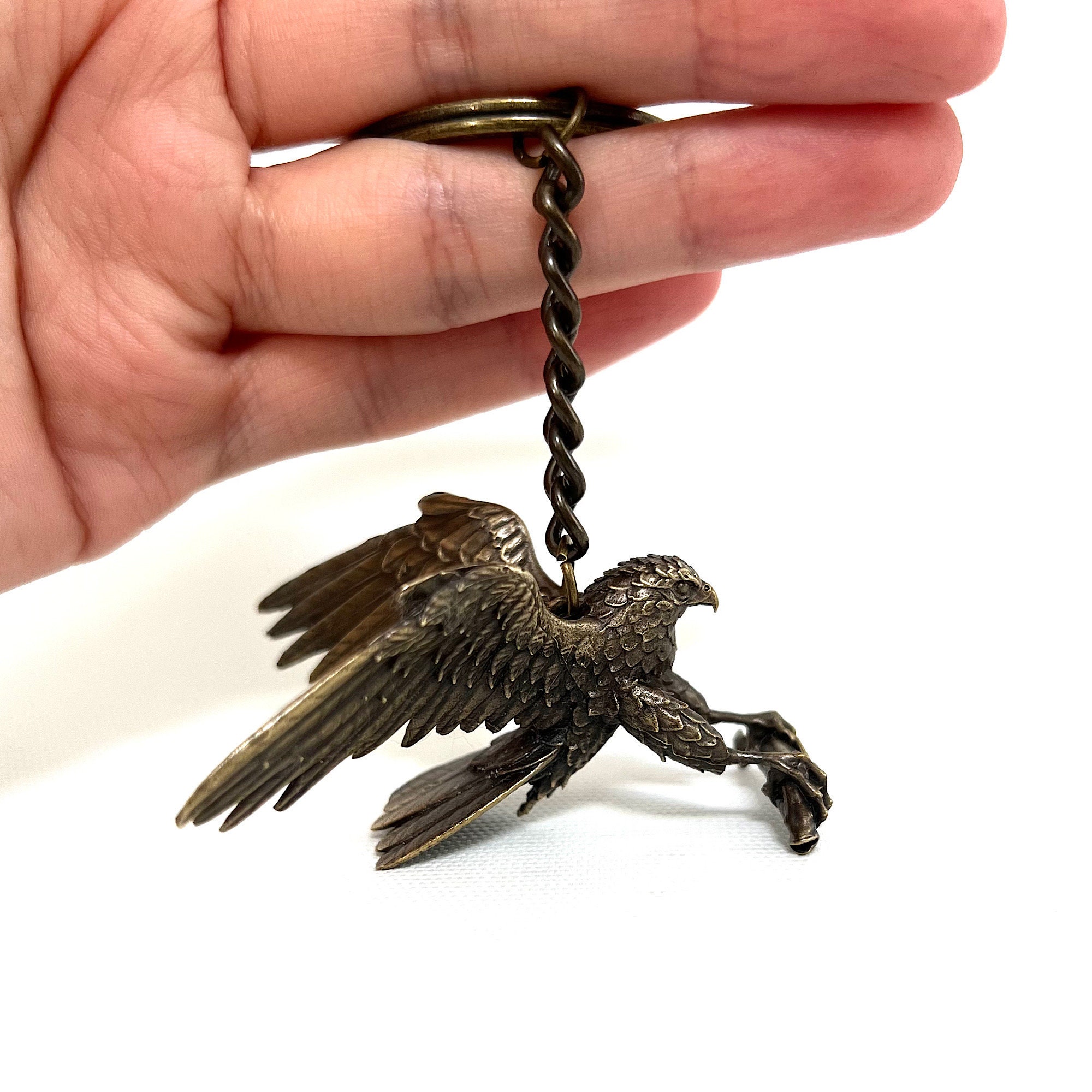 COPPERTIST.WU Brass Keychain Eagle Keychain Clip Metal Animal