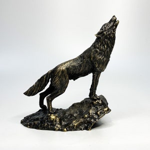 Bronze Wolf Sculpture, Wolf Statue on Bronze Base, Wolf Figure, Office Gift Idea, Bronze Ornament, Gift for Wolf Lover, Wild Animal Figure