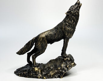 Bronze Wolf Sculpture- Bronze Statue Wolf on a stand- Home gift- Bronze Ornament- Animal Statue-Metal Art Sculpture