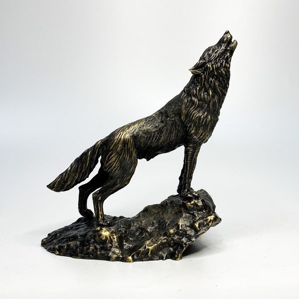 Bronze Wolf Sculpture- Bronze Statue Wolf on a stand- Home gift- Bronze Ornament- Animal Statue-Metal Art Sculpture