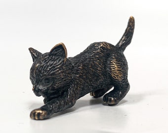 Bronze Cat Figure, Cat Sculpture, Bronze Kitty, Animal Figure, Miniature Cat Figure, Cat Lover Item, Mini Cat Statue, Small Gift Idea