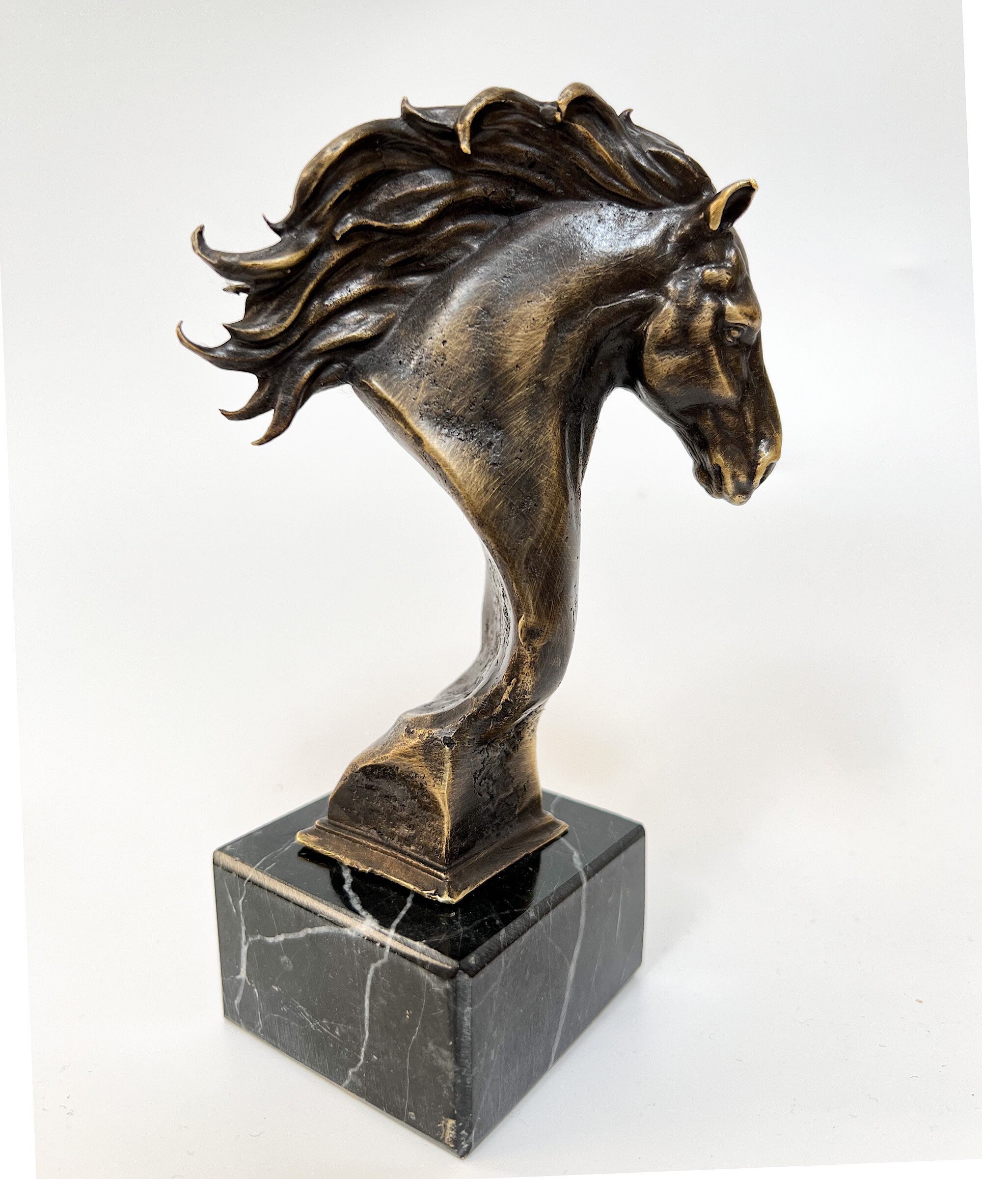 Bronze Horse Statue on Marble, Horse Sculpture, Horse Bust