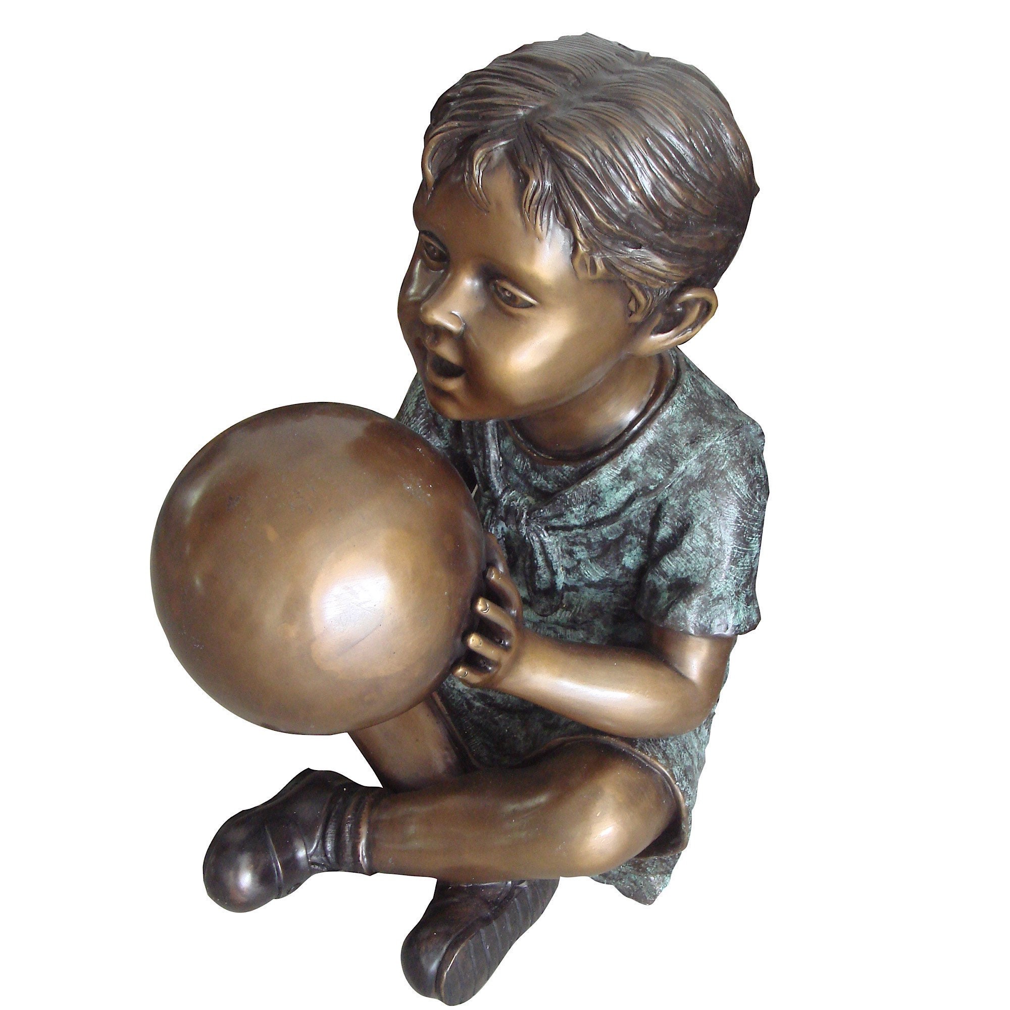 Boy With Ball Sculpture, Child Garden Figure, Handmade Artwork, Outdoor ...