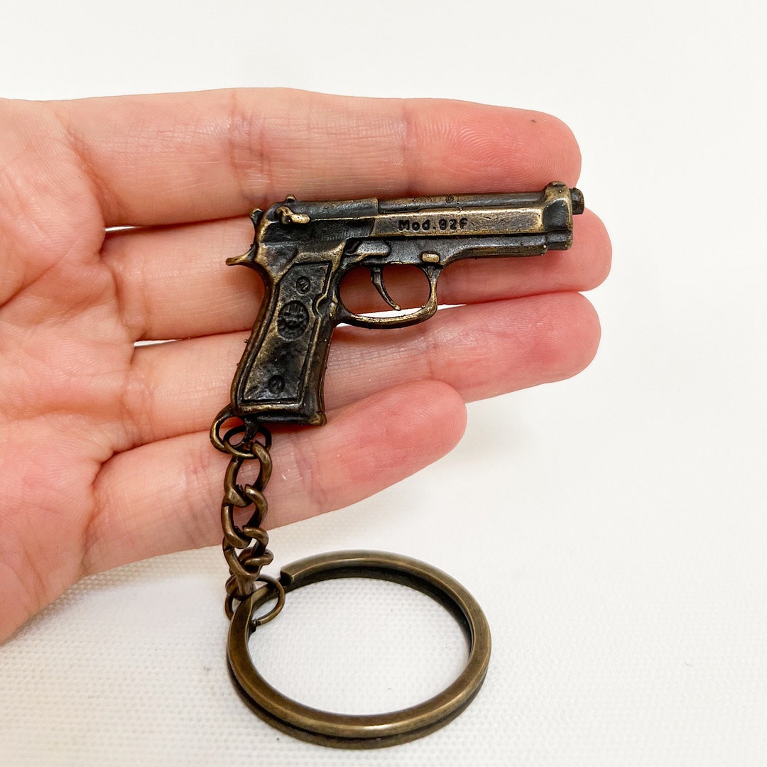 Bronze Gun Keychain, Beretta 92F Gun Keyring, Hunting Lover Gift