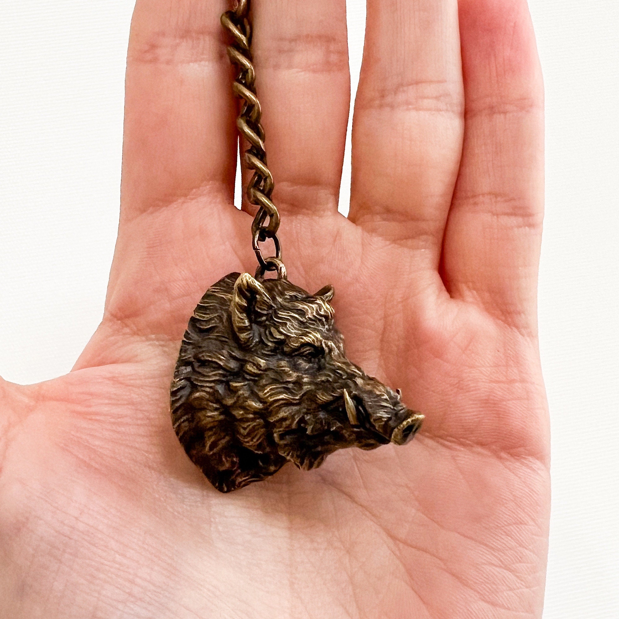 Bronze Boar Head Keychain - Hog Lover Hunter Gift - Etsy