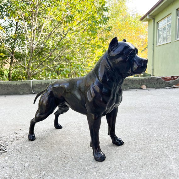 Bronze Pitbull Statue, American Staffordshire Terrier Figurine